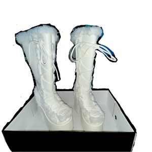 Demonia Camel-311 White Platform Boots